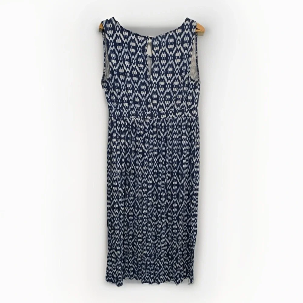 Old Navy Sleeveless Midi Dress 1X Plus Blue White‎ Ikat Geometric V-Neck Boho